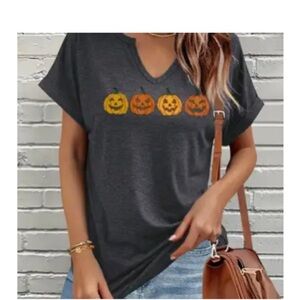 Halloween 🎃 Pumpkin Graphic Women's Top Grey Size XL